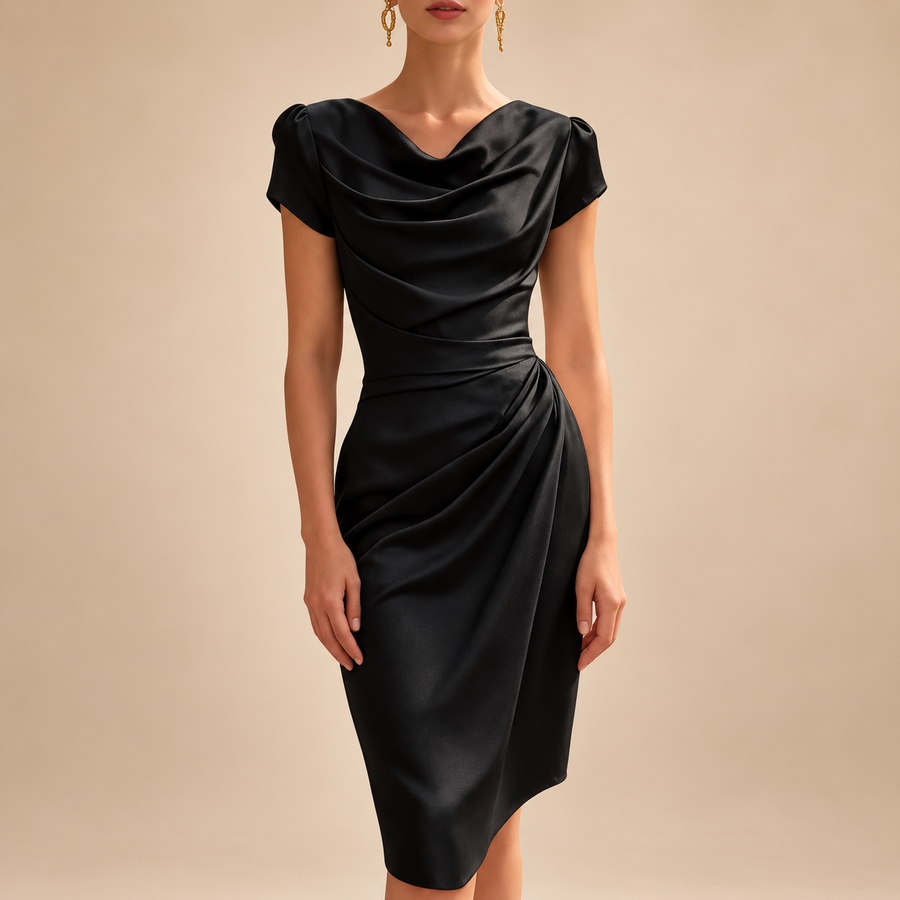 The Amara Draped Midi Dress – Elegant Sophistication with a Flattering Feminine Fit