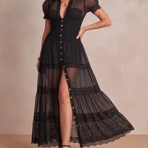 Sophia | Sheer Lace Maxi Dress for Women