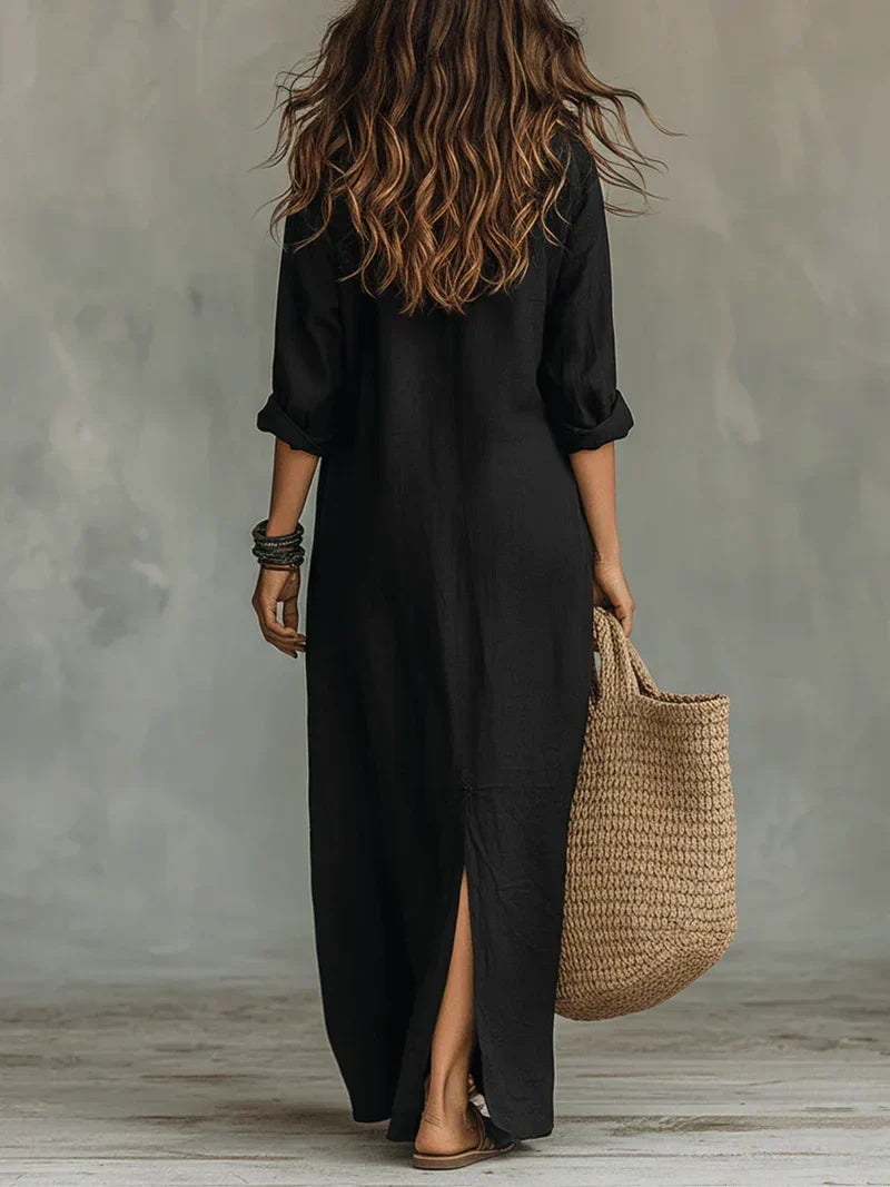 Celine™ | Black Maxi Dress with Buttons