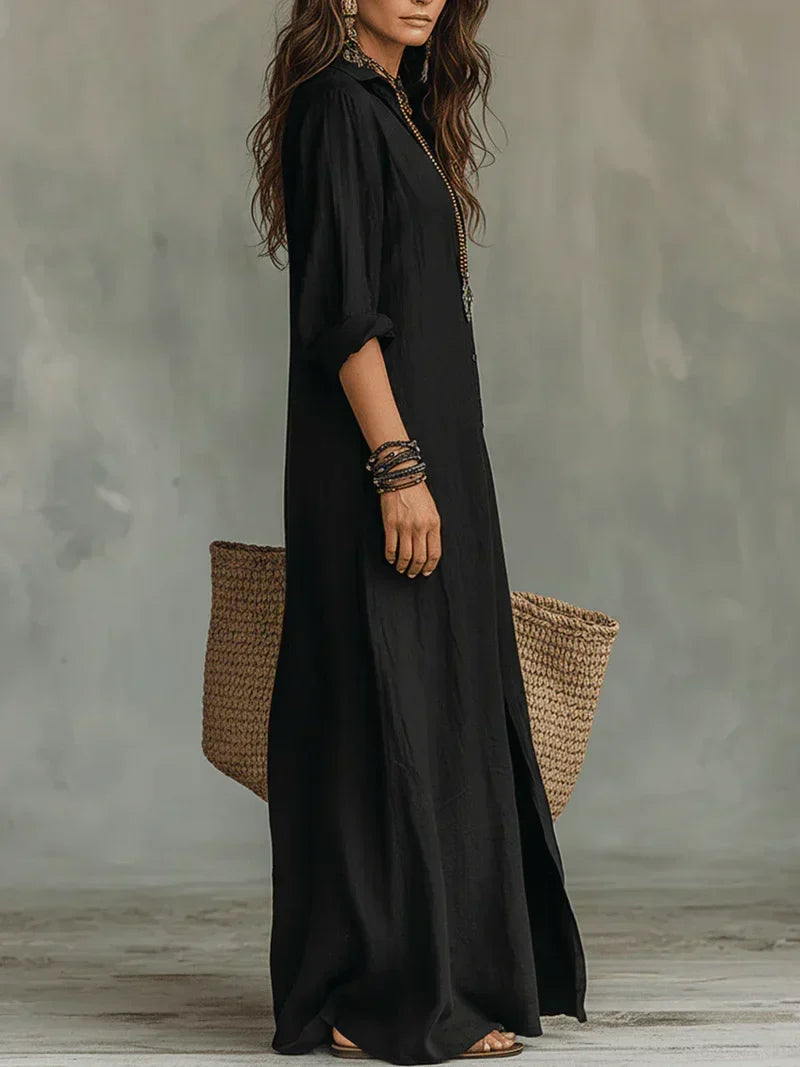 Celine™ | Black Maxi Dress with Buttons