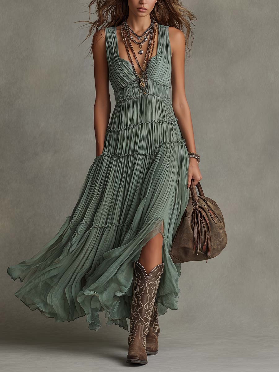 Ava | Gathered V-Neck Maxi Dress for Women
