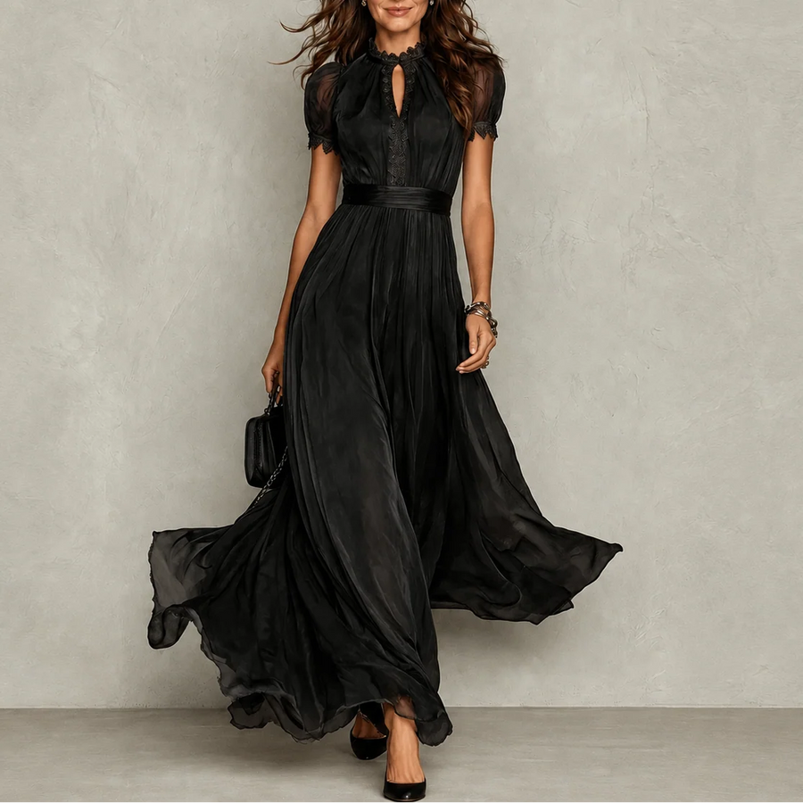Zoey | Ruffle Neck Pleated Dress for Women